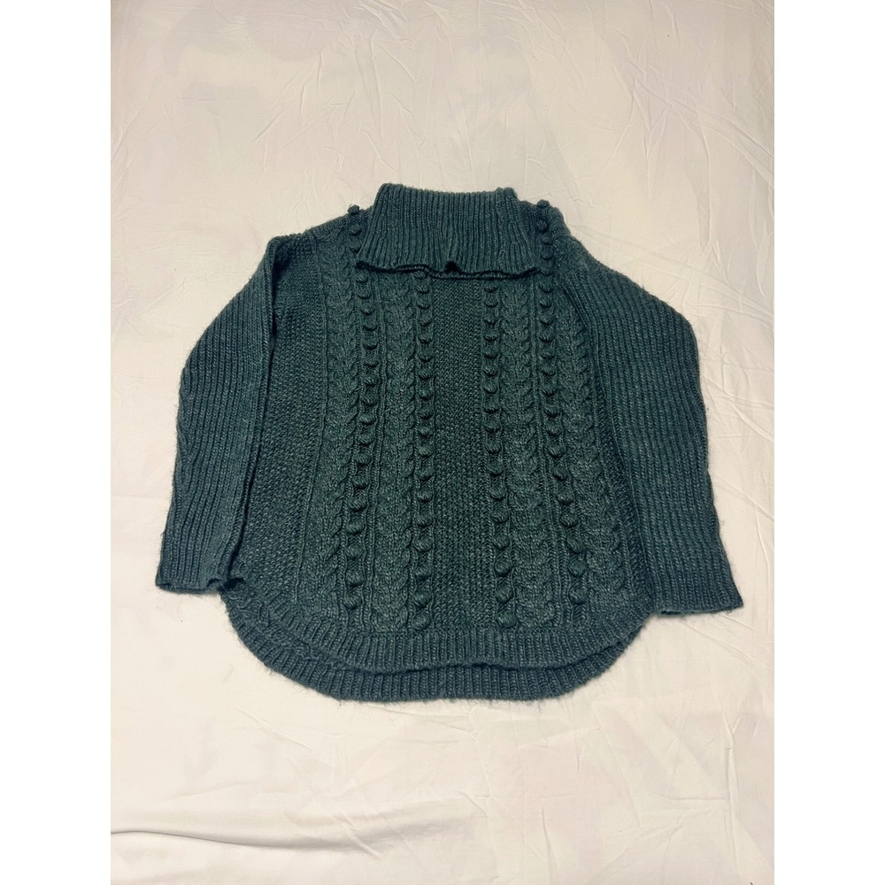 Talbots Womens Forest Green Cable Knit Turtleneck Sweater Wool Blend Medium